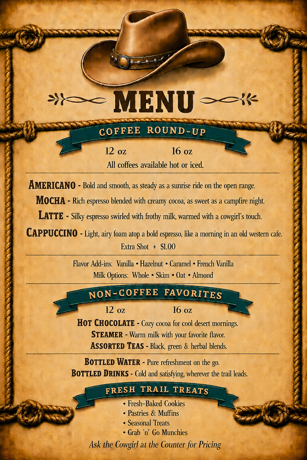 Cowgirl Coffee Official Drink Menu β Coffee Round-Up & Non-Coffee Favorites